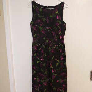 L K Bennett dress UK6/US2/EUR34 black with green&pink floral pattern